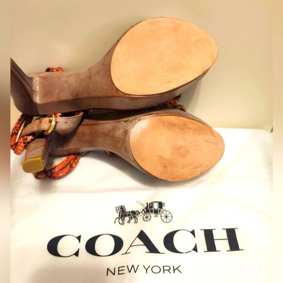 Brand New Coach "Simona" Orange/Tan Snake Waxy Leather Sandals Sz. 9 Ret $328 - Picture 9 of 9